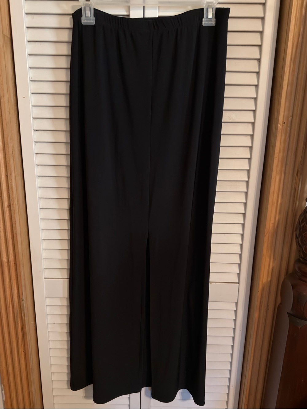 LIBRA SPANDEX BLEND BLACK FRONT HIGH SPLIT MAXI SKIRT